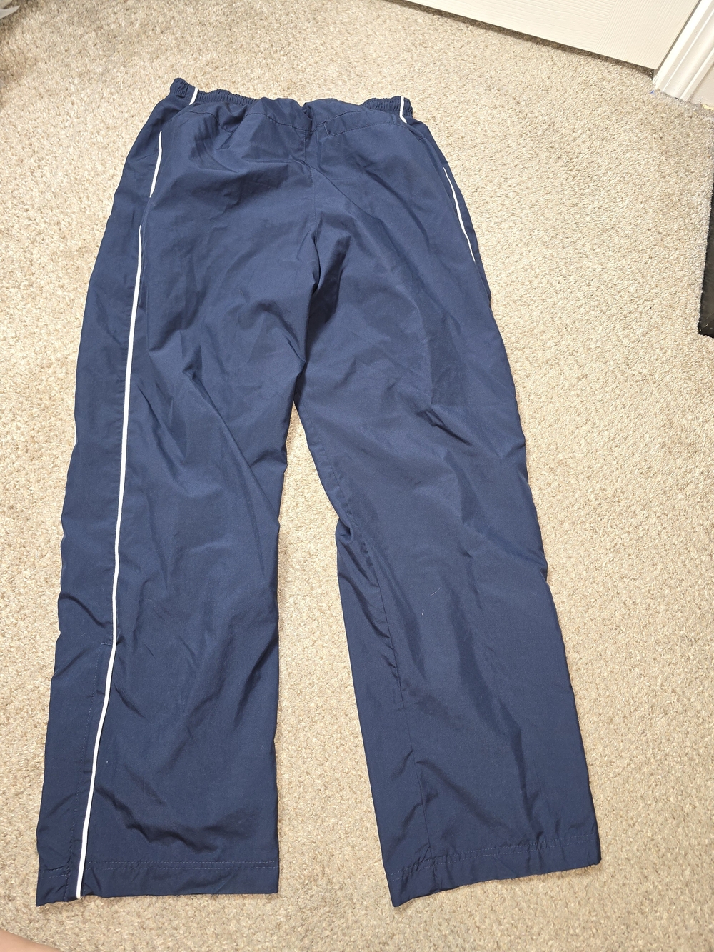 Y2K Nike Men’s Navy Baggy Windbreaker Track Pants with White Piping Size Medium - Picture 6 of 8